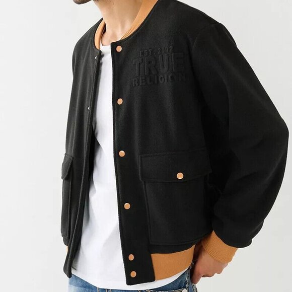 NWT $199 TRUE RELIGION MEN'S JACKET MEDIUM M  ALL FLEECE BOMBER - Picture 8 of 10
